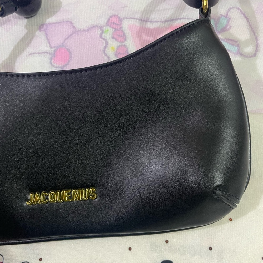 Jacquemus Black Leather Crescent Shoulder Bag with Gold Logo - Picture 3 of 9